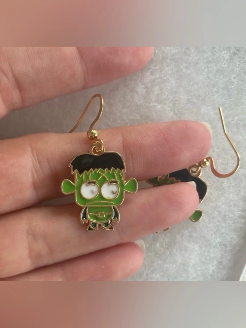 Black Green and Gold Halloween Frankenstein Earrings Hypoallergenic New Fun